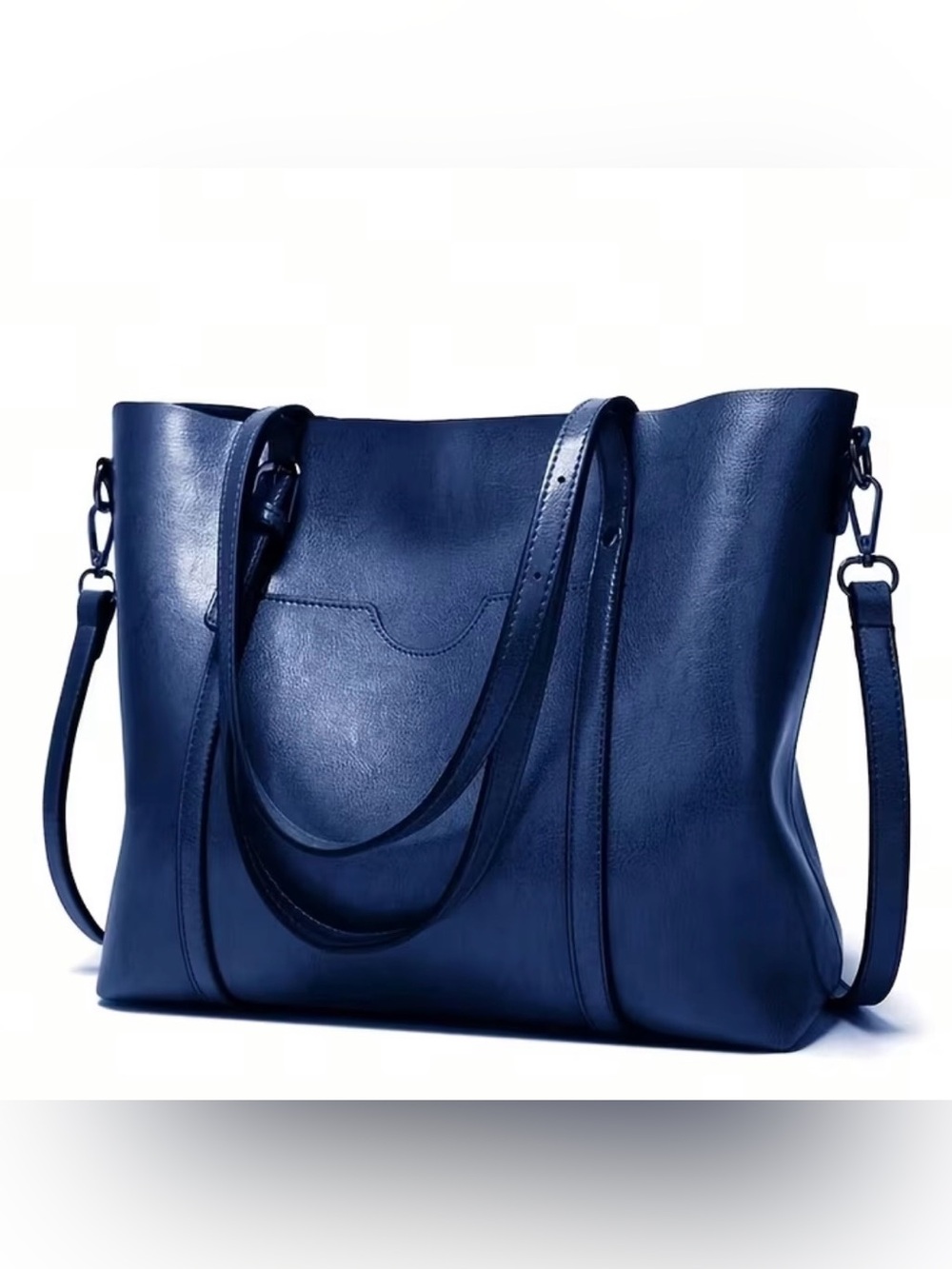 Brand New Classic Navy Leather Tote Bag with Shoulder Strap